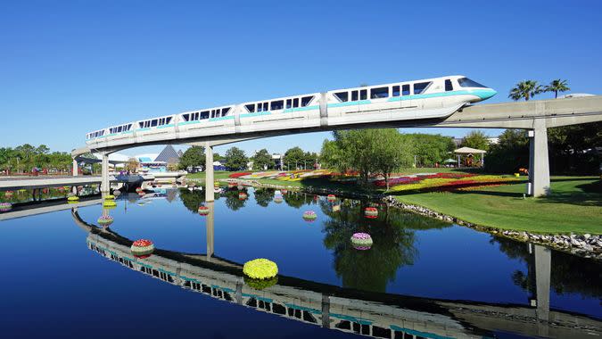 Monorail tram passing through Walt Disney World