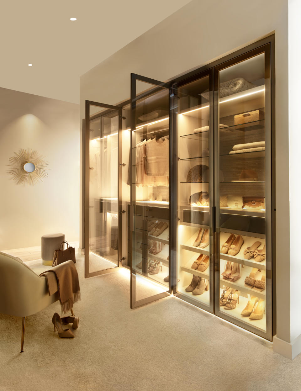 Walk-in closet with glass doors