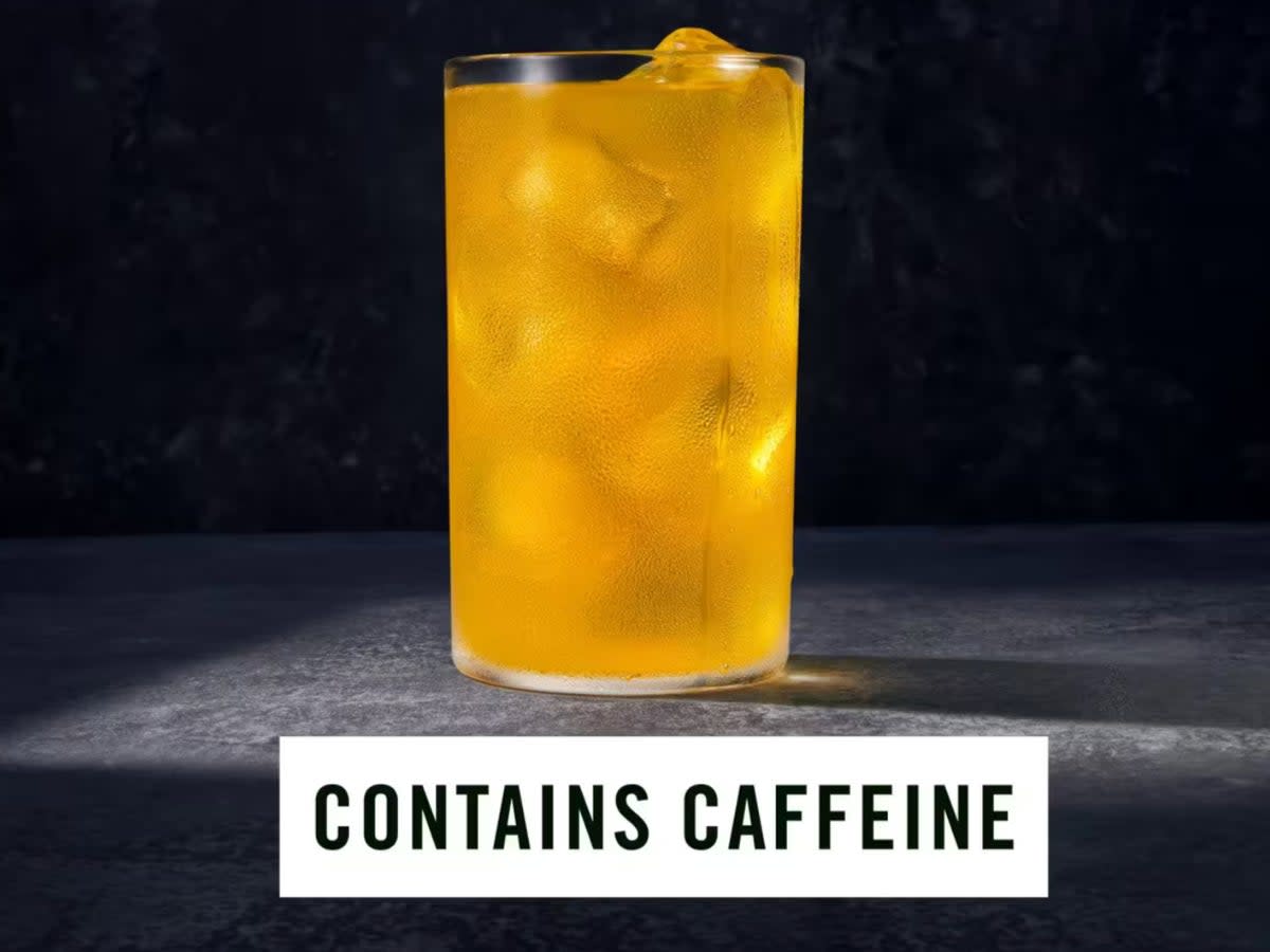 A label added to Panera’s ‘Charged Lemonade’ drinks warning consumers that it contains caffeine (Panera Bread / screengrab)