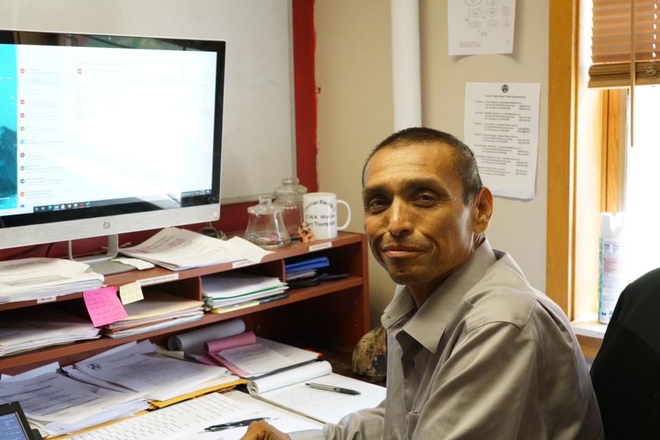 Christian Blackbird, the Indian Child Welfare Act director for the Crow Creek Sioux Tribe, sits in his office at the ICWA Office in Fort Thompson on June 14, 2023.