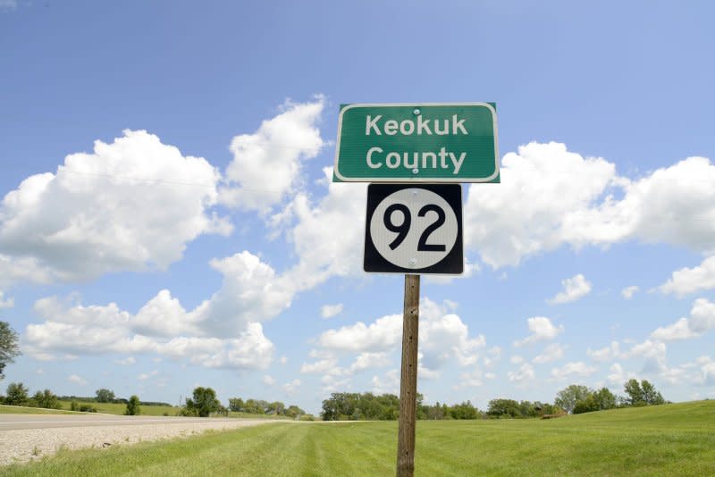 State Highway 92 runs through rural Keokuk County, Iowa, named for a Sac Indian chief, August 6. Iowa is the crossroads of agriculture and presidential politics with its first-in-the-nation caucuses. On Dec. 28, 1846, Iowa was admitted into the United States as the 29th state. File Photo by Mike Theiler/UPI