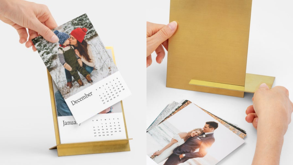 Best photo gifts: Brass Easel & Calendar