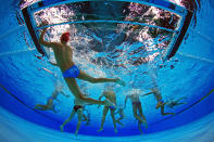 Stefano Tempesti of Italy saves a goal in the Men's Water Polo Quarterfinal match between Italy and Hungary on Day 12 of the London 2012 Olympic Games at Water Polo Arena on August 8, 2012 in London, England. (Photo by Clive Rose/Getty Images)