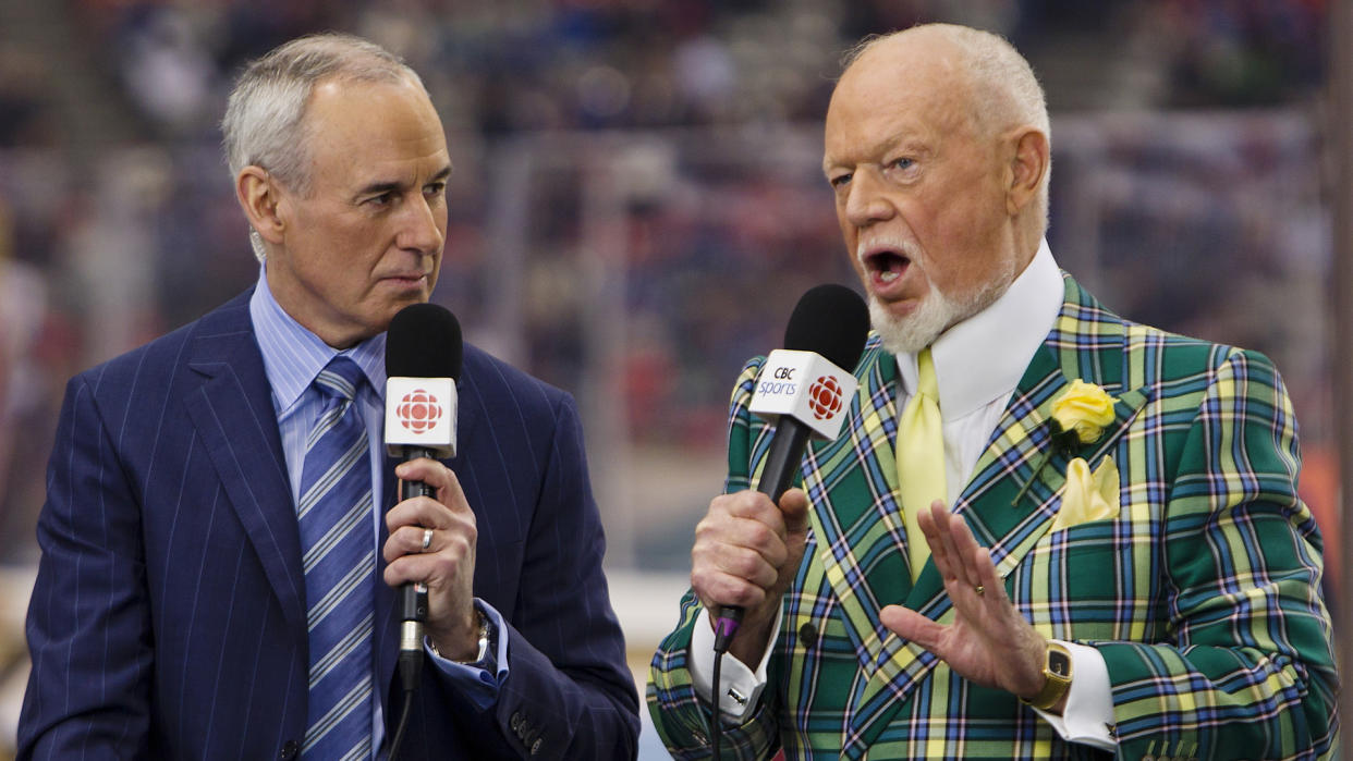 Don Cherry, right, doesn't think his relationship with Ron MacLean can be repaired.  (Photo by Kevin Light/NHLI via Getty Images)