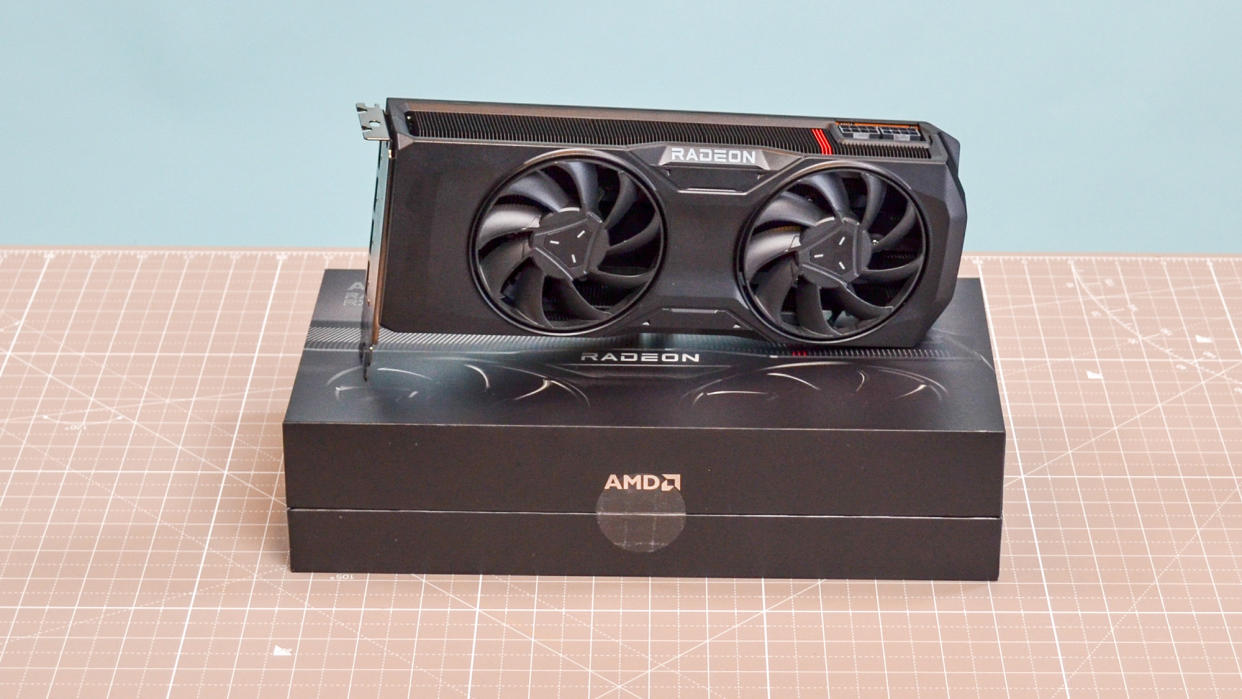  An AMD Radeon RX 7800 XT on a table. 