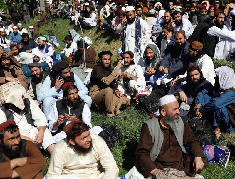 Newly freed Taliban gather at Pul-i-Charkhi prison, in Kabul