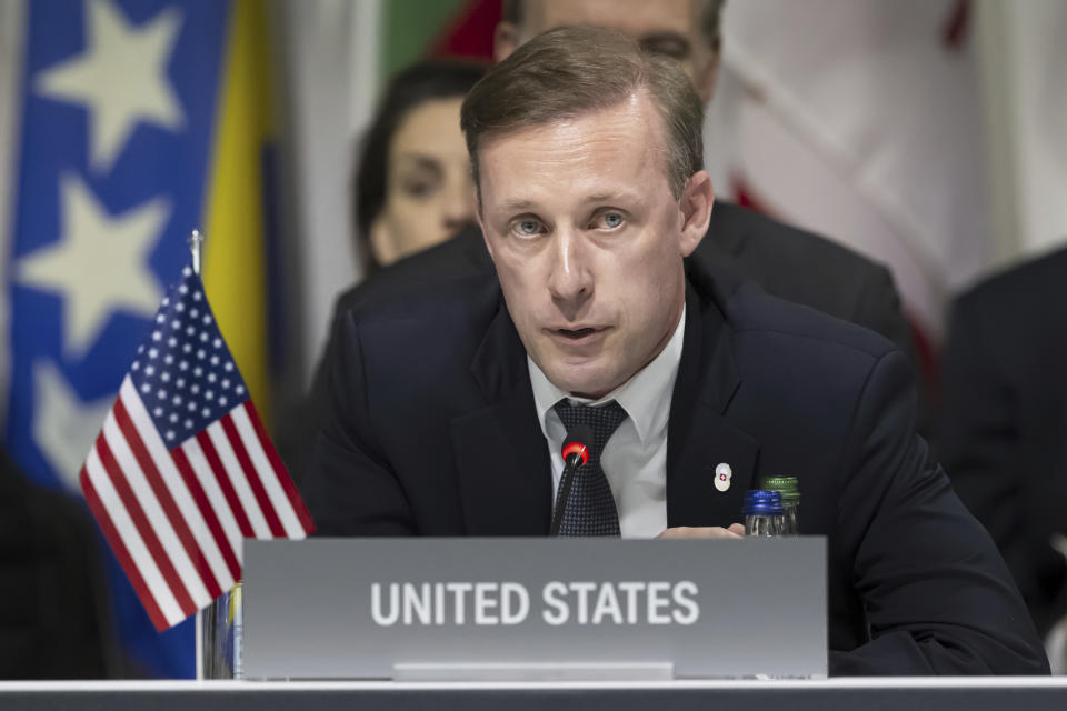 US security advisor Jake Sullivan attends the plenary session during the Summit on peace in Ukraine, in Obbürgen, Switzerland, Sunday, June 16, 2024. (Alessandro della Valle/Keystone via AP)