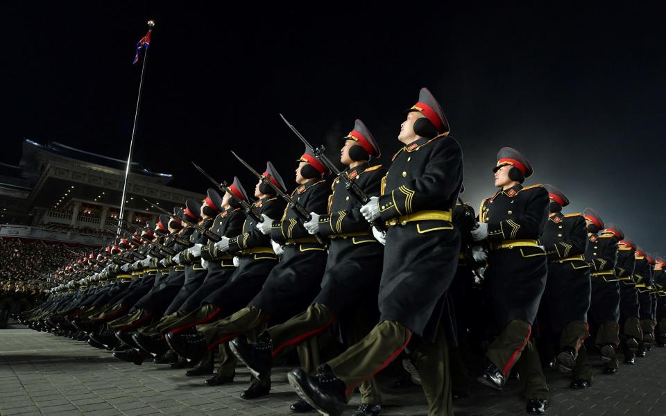 Troops march during the military parade to honour the anniversary of North Korea's army - KCNA/via REUTERS