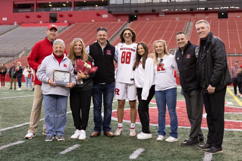 Rutgers lacrosse Senior Day: Bobby Russo with parents Rob and Anna and siblings Bella and Liana