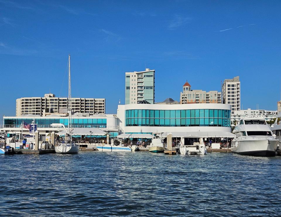 Marina Jack overlooking Sarasota Bay photographed from Dolphin Fountain at Island Park on Feb. 3, 2024