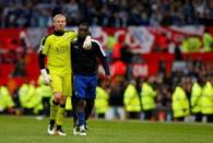 Britain Football Soccer - Manchester United v Leicester City - Barclays Premier League - Old Trafford - 1/5/16 Leicester's Kasper Schmeichel and Jefferey Schlupp celebrate at the end of the match Action Images via Reuters / Jason Cairnduff Livepic