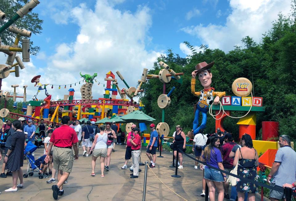 In 2018, Disney World visitors did not have to contend with masks or social distancing when they visited Toy Story Land. (Arthur Levine)