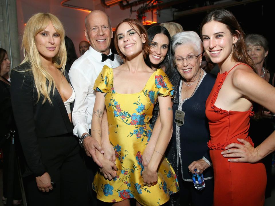 Rumer Willis, Bruce Willis, Tallulah Belle Willis, Demi Moore, Marlene Willis and Scout LaRue Willis attend the after party for the Comedy Central Roast of Bruce Willis at NeueHouse on July 14, 2018 in Los Angeles, California