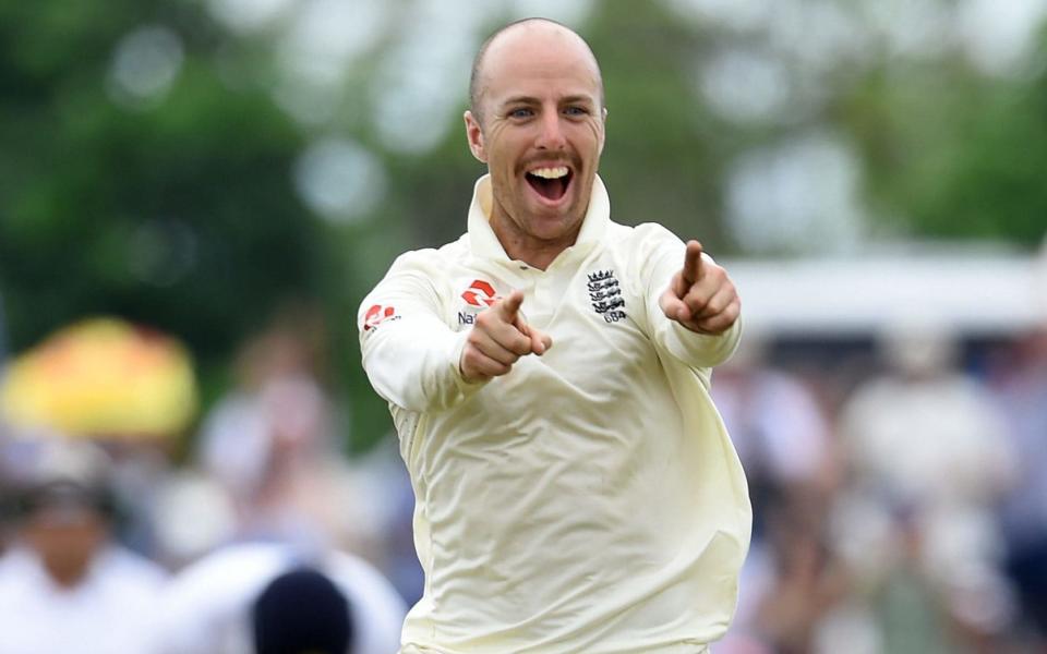 Jack Leach takes the wicket of Kusal Mendis as England close in on victory over Sri Lanka - AFP