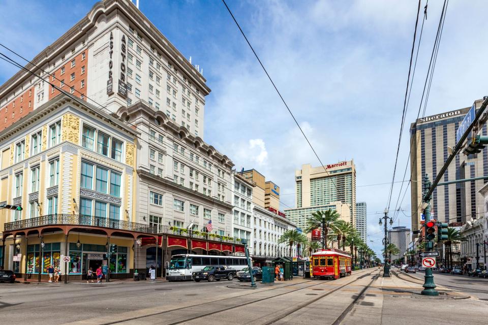 People travel with the old Street car Canal street line St. Charles line in New Orleans, USA