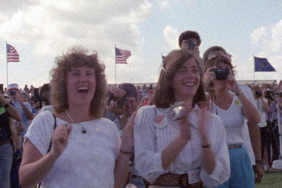 Schoolteacher Christa McAuliffe and her friend, Barbara Morgan, in 'Challenger: The Final Flight' (Photo: Public Domain/NASA)