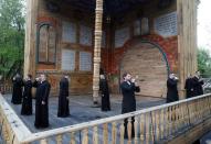 Opening ceremony of a collapsible synagogue commemorating Holocaust victims, in Kyiv