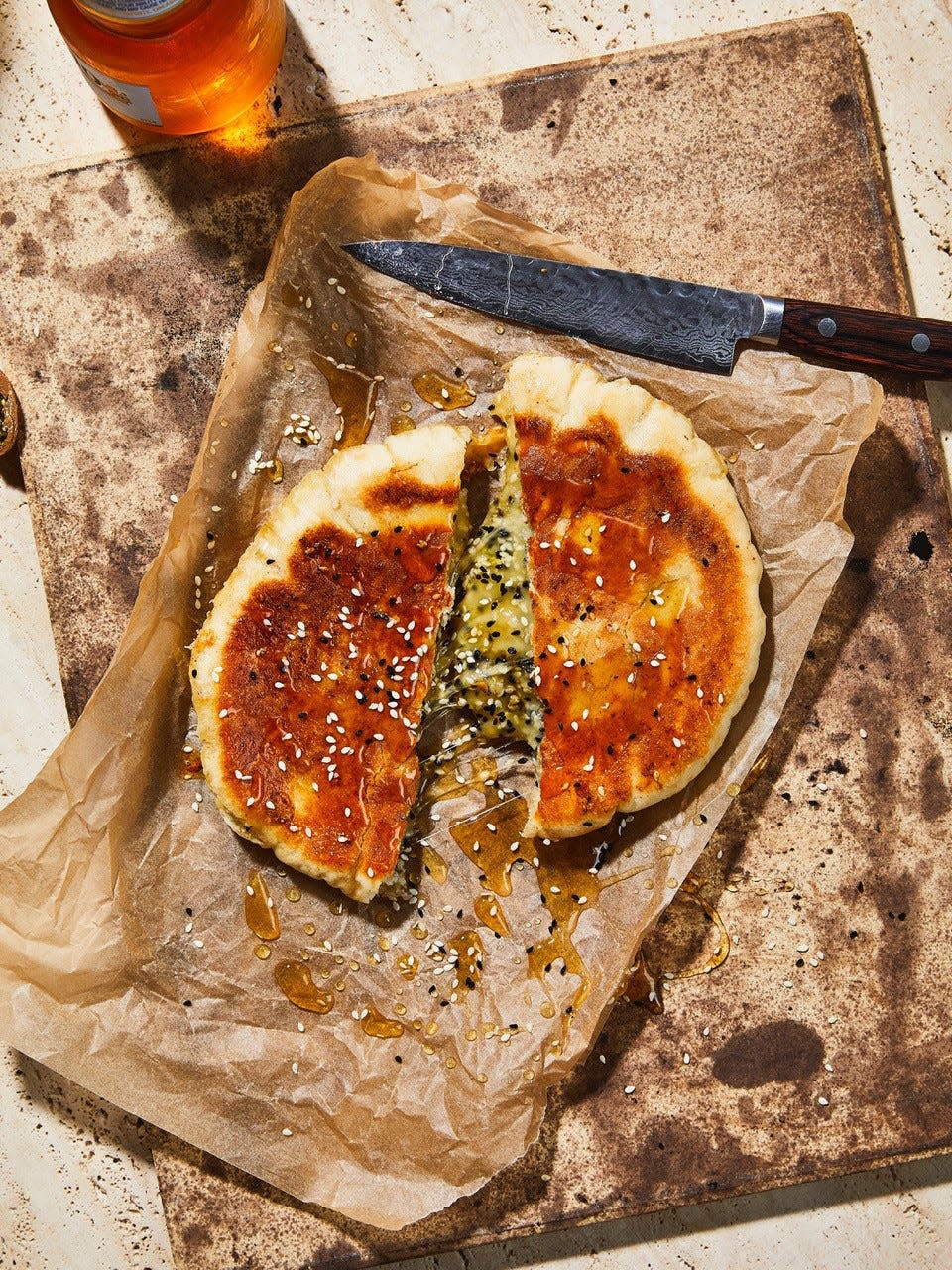 Top Chef Canada host Eden Grinshpan tells you how to make this Pita Grilled Cheese with Gouda and Honey in her book, "Eating Out Loud: Bold Middle Eastern Flavors for All Day Every Day,"