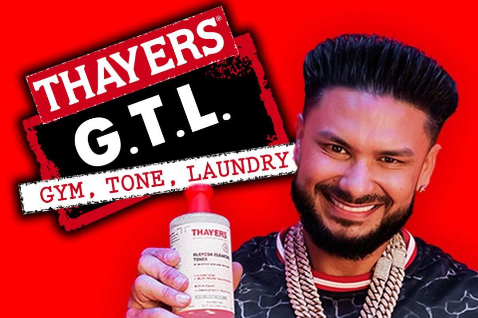 <p>Ethan Haddox</p> Pauly D shows off his new collaboration with skincare line Thayers