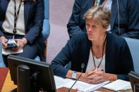 FILE PHOTO: British Ambassador to the U.N. Barbara Woodward attends the United Nations Security Council meeting, amid Russia's invasion of Ukraine, at the United Nations Headquarters