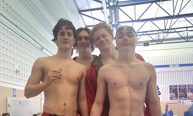 The 200 yard Medley relay team of Cooper Otto, Ian Stough, Lucas Wischemeyer and Drake Thornton took home top honors from the I-8 tournament on Saturday