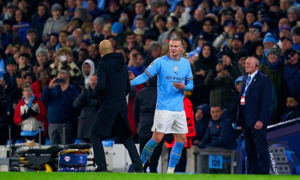 ‘I wanted a double hat-trick’ – Erling Haaland is substituted by Pep Guardiola in the second half.