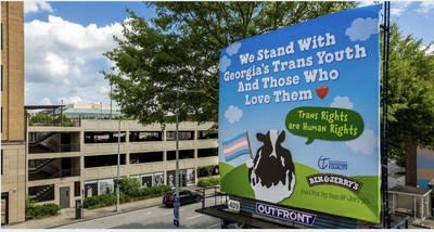 Ben &amp; Jerry's takes a stand to support Trans youth and those who love them, stating: &quot;Trans Rights Are Human Rights&quot; with billboard campaign.