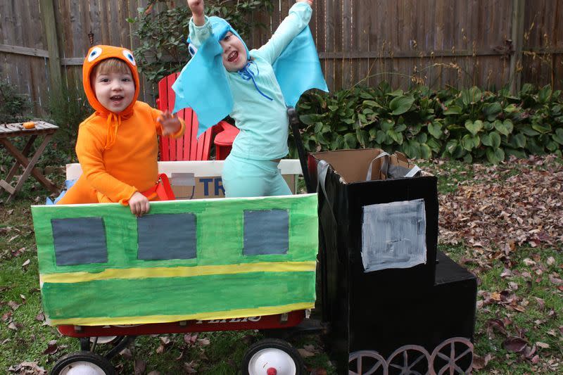 <p>What's better than a homemade dinosaur costume (or two)? Decking out a red wagon and turning the whole thing into <em>Dinosaur Train</em>!</p><p><em><a href="https://buzzmills.typepad.com/blog/2012/10/halloween.html" rel="nofollow noopener" target="_blank" data-ylk="slk:Get the tutorial at Buzzmills »;elm:context_link;itc:0;sec:content-canvas" class="link ">Get the tutorial at Buzzmills »</a></em></p>