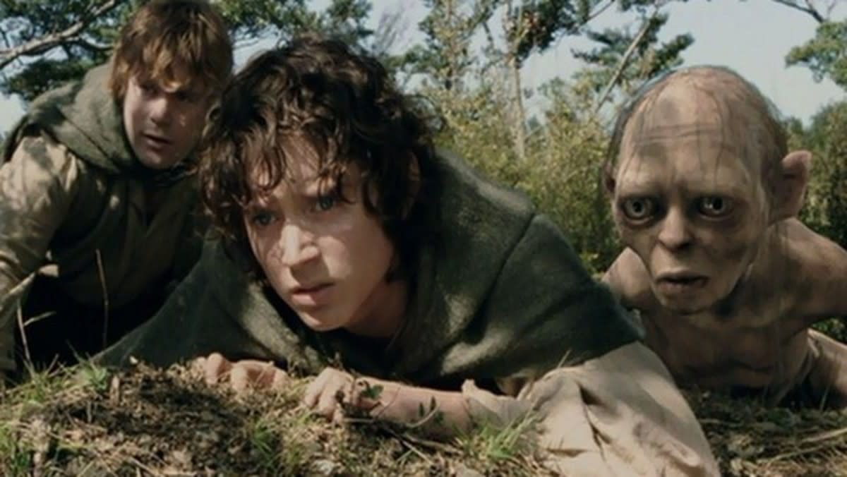 Sean Astin as Samwise Gangee, Elijah Wood as Frodo and Andy Serkis in motion-capture as Gollum in "The Lord of the Rings: The Two Towers"<p>New Line</p>