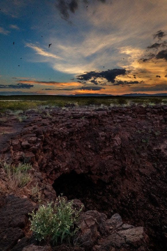 The entrance to a bat cave within Armendaris Ranch in southern New Mexico.