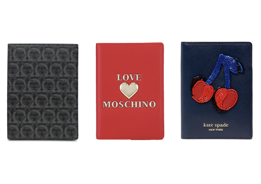 Salvatore Ferragamo; Love Moschino; and Kate Spade passport holders. (PHOTO: Mr Porter, Zalora)