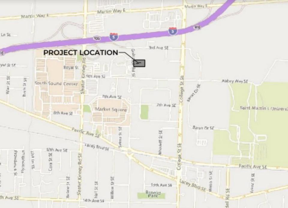The location of some proposed studio apartments in Lacey.