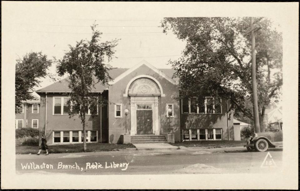 A photo of the Wollaston neighborhood library thought to be taken in the late 1920s.