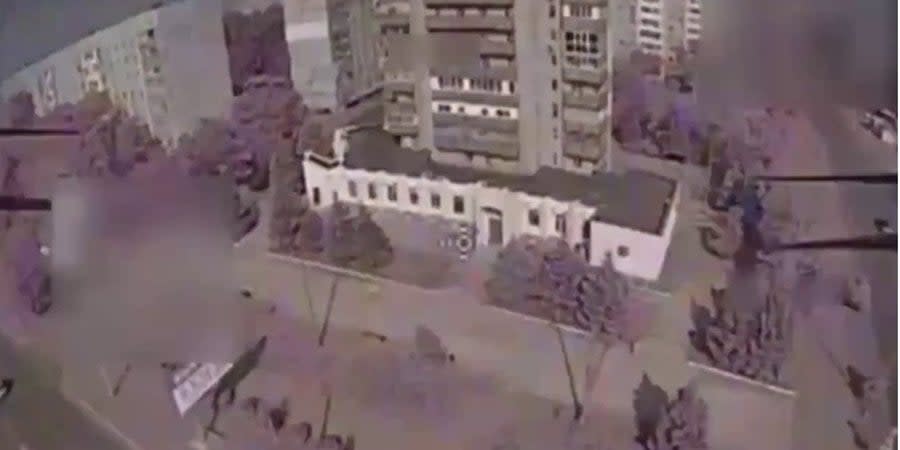 Strike on riot police headquarters in Enerhodar - drone video footage