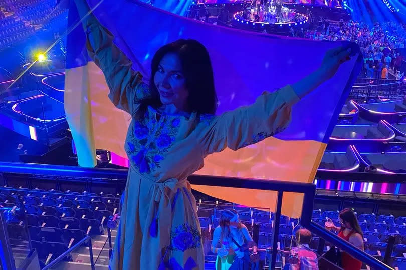 Tamila Shcherban celebrating her home country when Liverpool hosted Eurovision on behalf of Ukraine