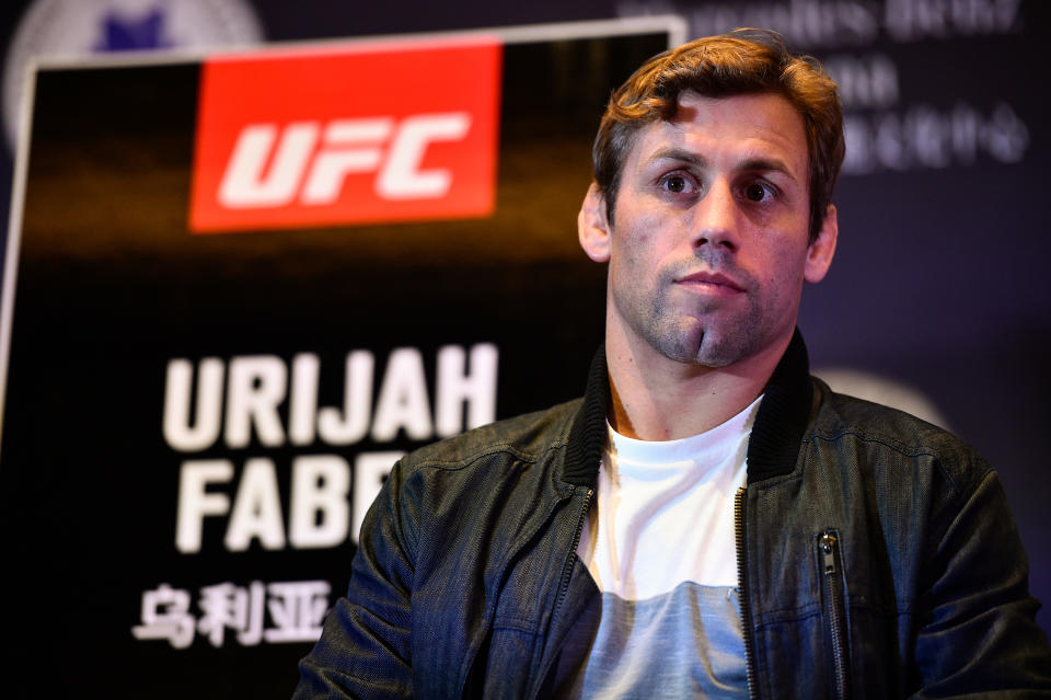 SHANGHAI, CHINA - NOVEMBER 23:  Urijah Faber speaks to the media inside the Kerry Hotel Pudong on November 23, 2017 in Shanghai, China. (Photo by Brandon Magnus/Zuffa LLC via Getty Images)