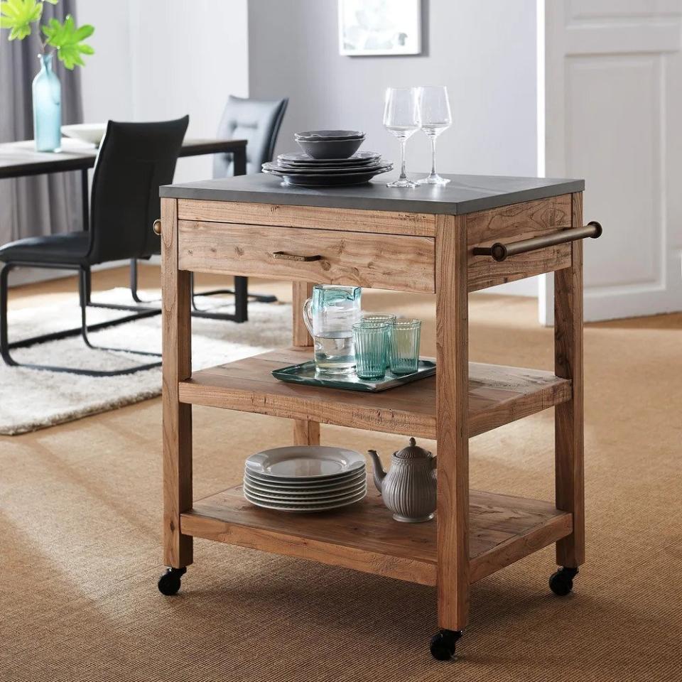 SEI Furniture Covington Industrial Reclaimed Wood Kitchen Cart