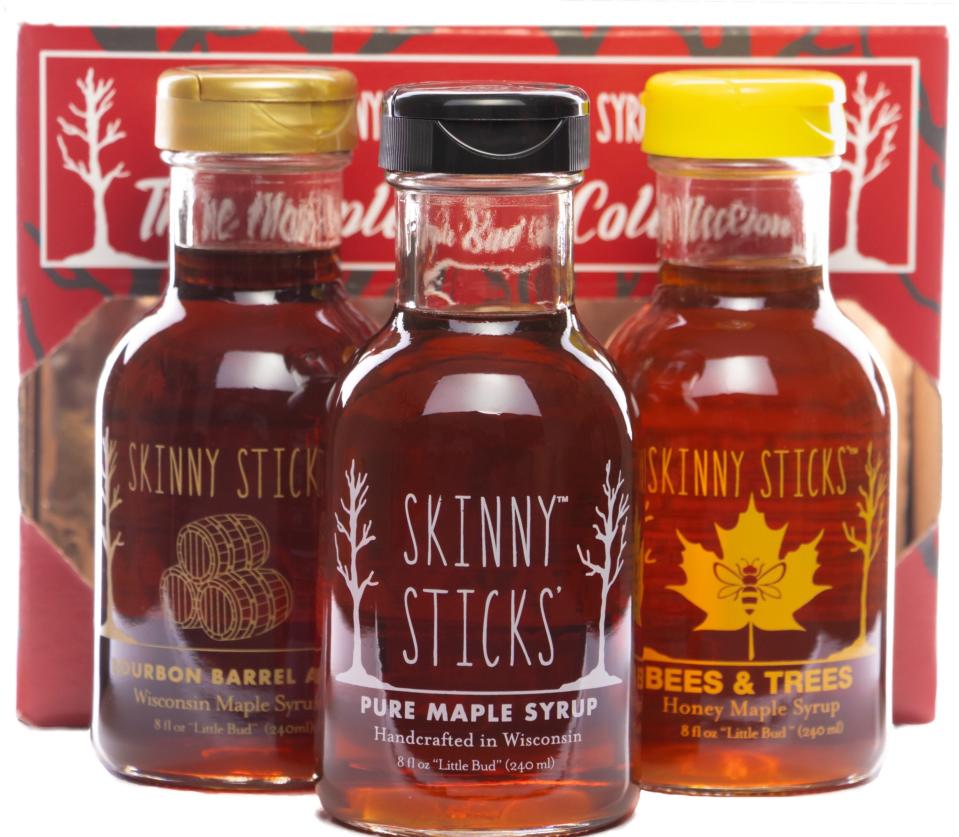 Wisconsin’s Skinny Sticks’ Maple Syrup 3 Variety Packs are ready to pour over Christmas Day pancakes. The variety packs sell for $25.99.