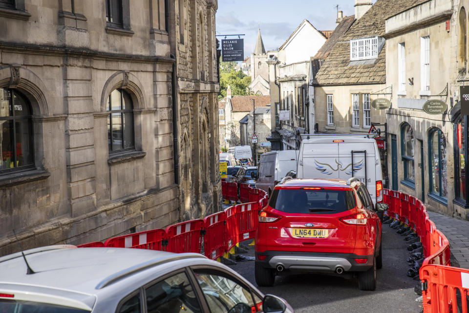 Traffic builds in Bradford-on-Avon as a new one-way system is put into place