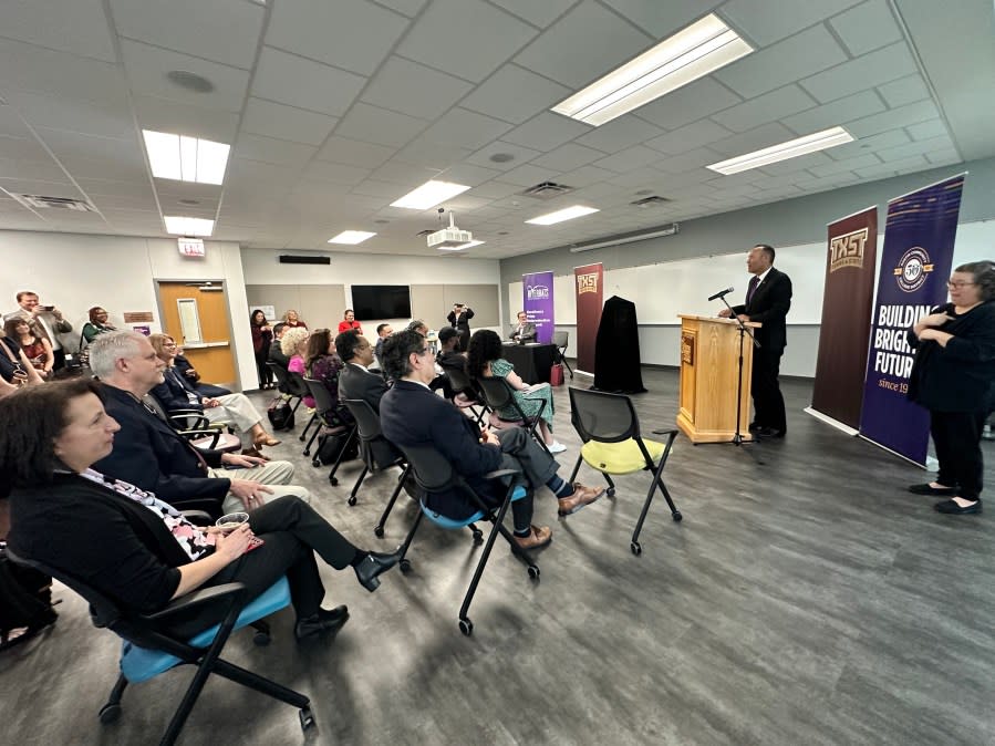 Austin Community College and Texas State University make the "Bats to Cats" transfer program official on April 18. (ACC Photo)