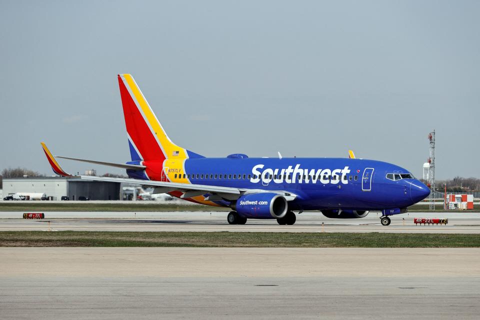 A Southwest Airlines Boeing 737-7H4 jet taxis to the gate after landing at Midway International Airport in Chicago, Illinois, April 6, 2021. (Photo by KAMIL KRZACZYNSKI/AFP) (Photo by KAMIL KRZACZYNSKI/AFP via Getty Images)