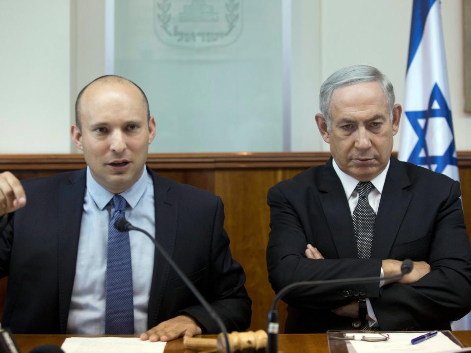 Naftali Bennett, left, and Benjamin Netanyahu, right