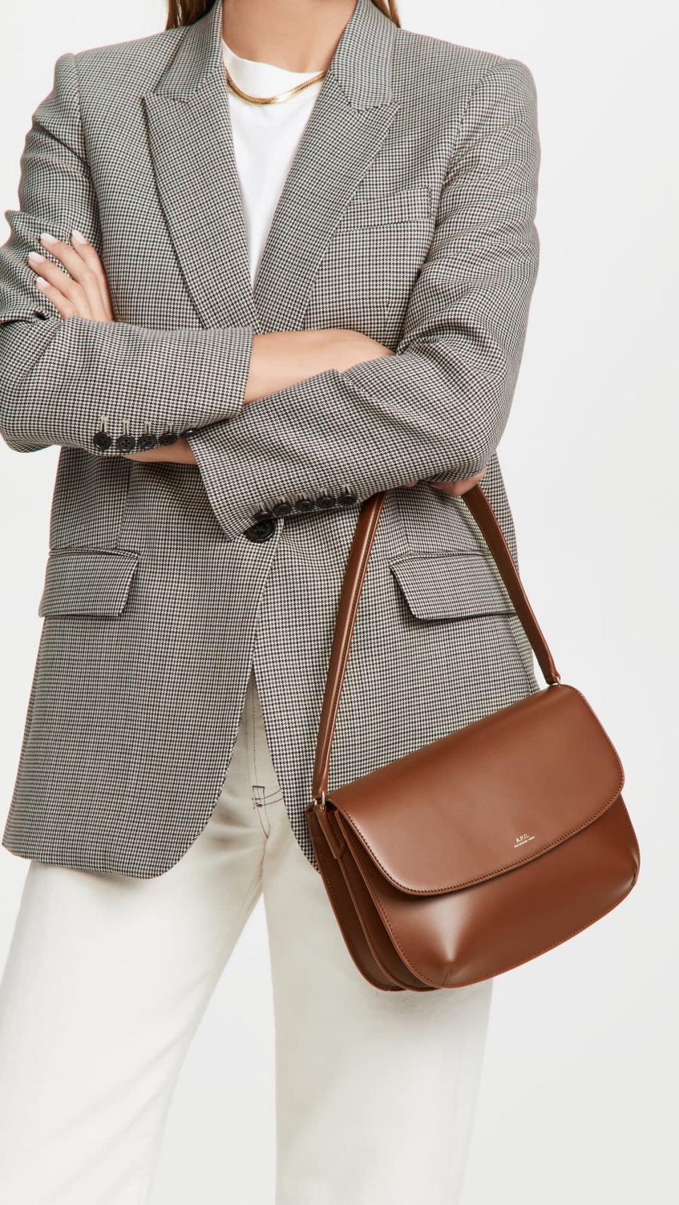 <p>When you want a great neutral but are bored of black, try a brown bag. You can't go wrong with the <span>A.P.C. Sarah Shoulder Bag</span> ($595). The perfect brown shade will easily pair with every outfit you have.</p>
