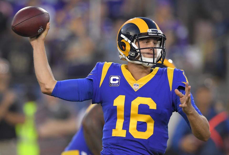 Jared Goff had four touchdown passes in the first half against the Vikings. (AP)