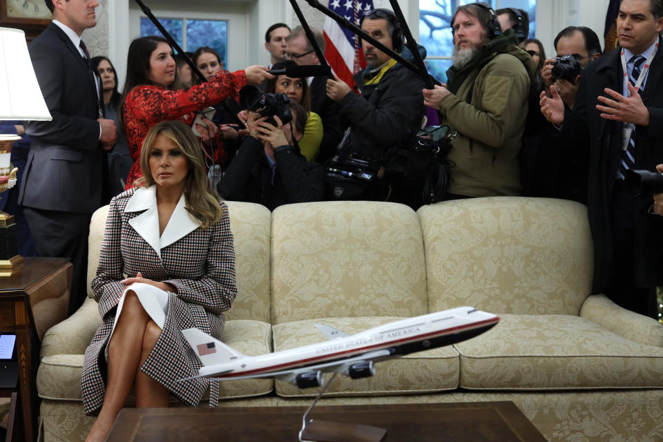 Melania Trump debuted the new designer item at the White House. [Photo: Getty]