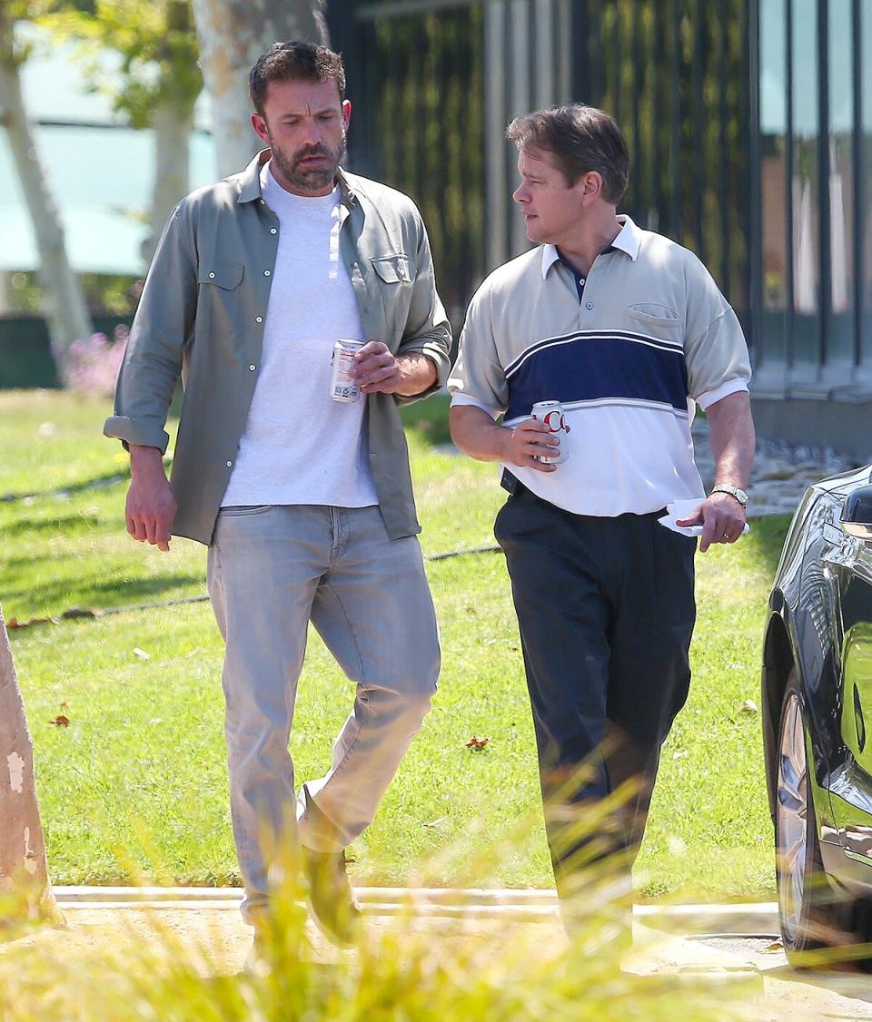 Ben Affleck and Matt Damon are seen on the set of "Untitled Nike Movie" on June 28, 2022