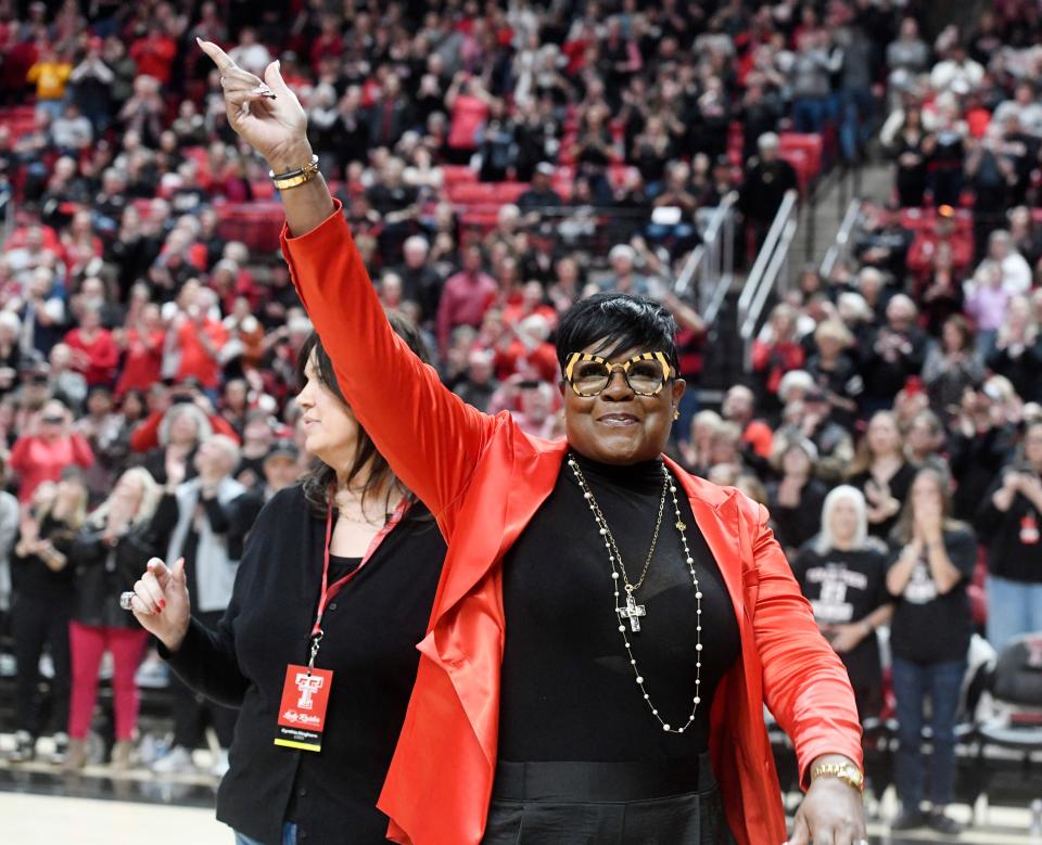 Basketball legend Sheryl Swoopes, seen at Alumni Weekend at her alma mater Texas Tech on Jan. 28, was effusive in her praise of Texas freshman Madison Booker during Tuesday's 70-53 win over Iowa State. Booker scored 26 points and was named the tournament's Most Outstanding Player.