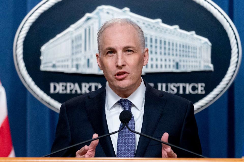 <p>AP Photo/Andrew Harnik</p> Assistant Attorney General Matthew G. Olsen in 2022. Olsen helped announce the charges against Michail Chkhikvishvili on Tuesday, July 16, 2024.  