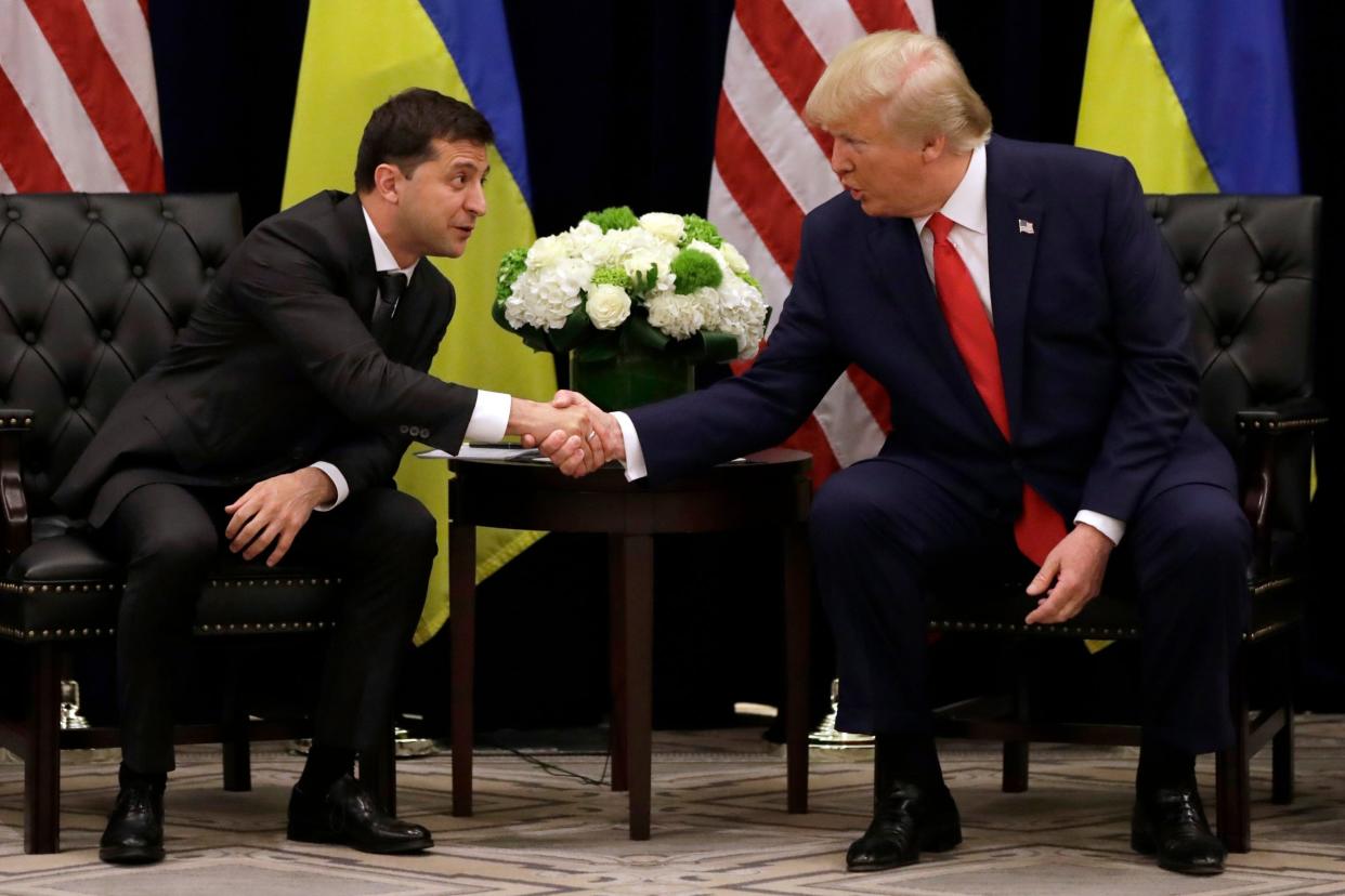 Volodymyr Zelensky, president of Ukraine, shakes hands with his US counterpart Donald Trump in New York: AP