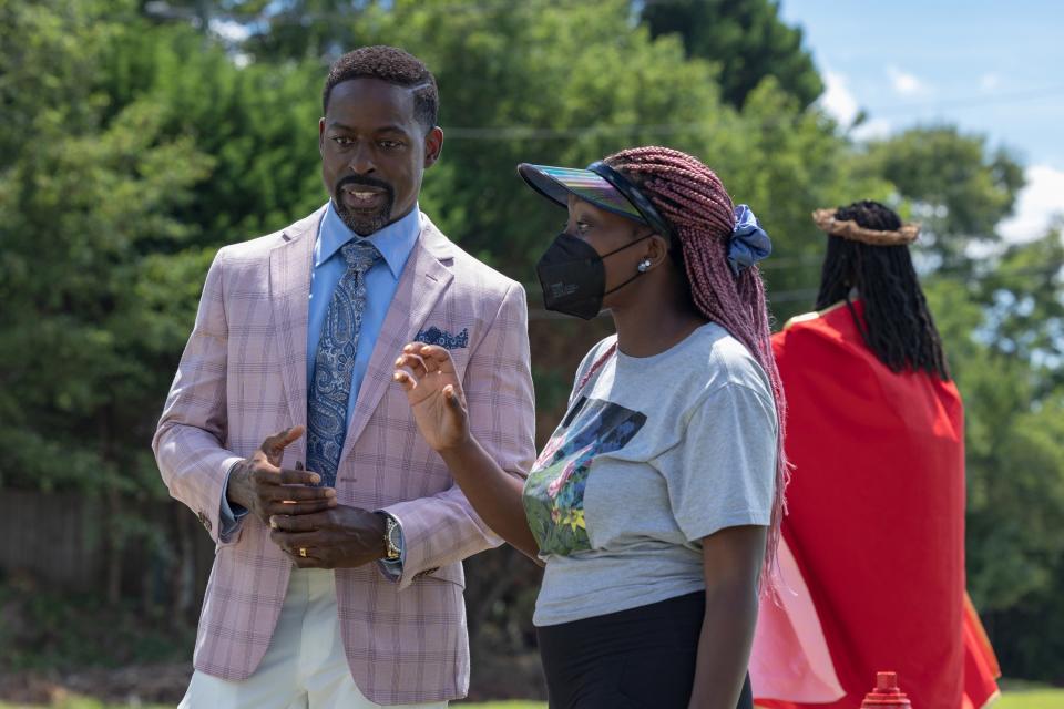 Sterling K. Brown and director Adamma Ebo on set